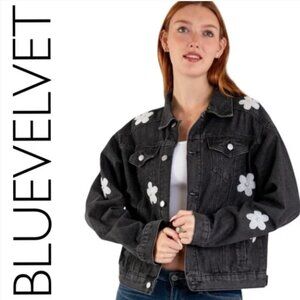 BLUE VELVET DAISY FLOWER DENIM JACKET